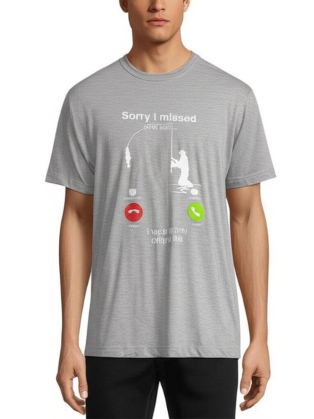 Mens T-shirt 1XL Grey Fishing Graphic Sorry I‎ Missed Your Call Angler Humor